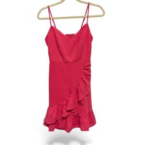 Davi & Dani Dress Women's Small Pink Sleeveless Ruffle Flirty Pockets Valentine